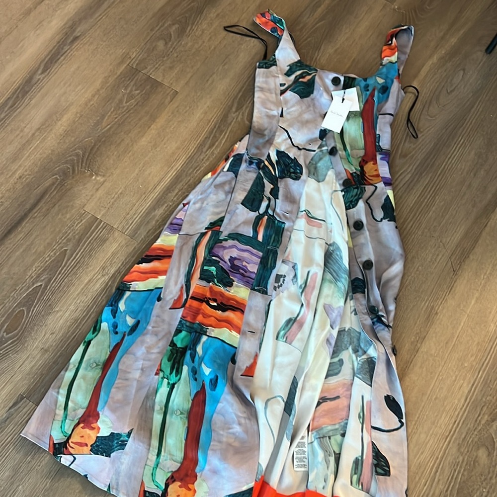 NWT Paul Smith floral glitch lilac satin button-front dress - Picture 3 of 8